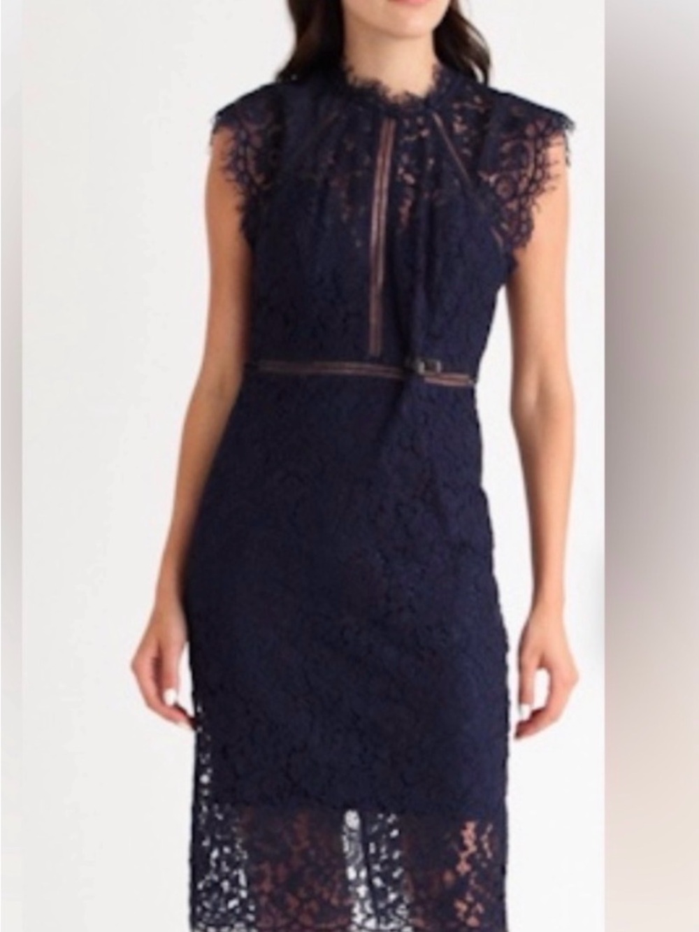 Bardot, Lace Sheath Midi Dress in Navy S